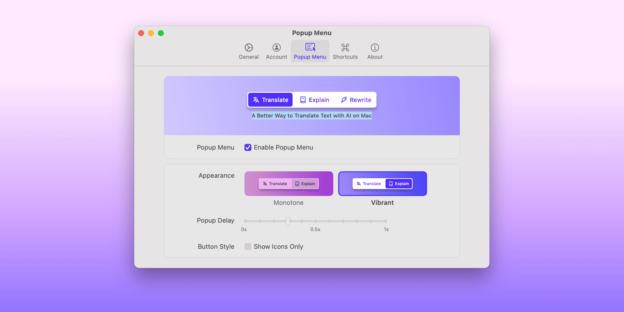 PopTranslate 1.1: Customize Your Popup Menu